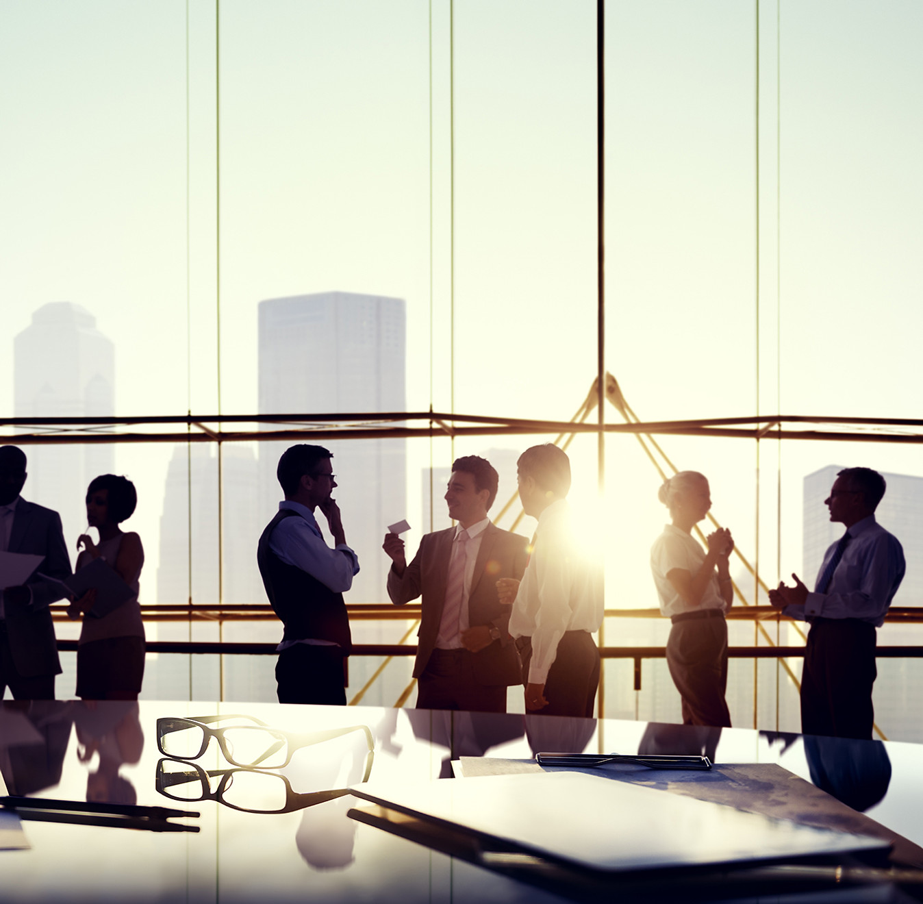 Business professionals networking in a modern office